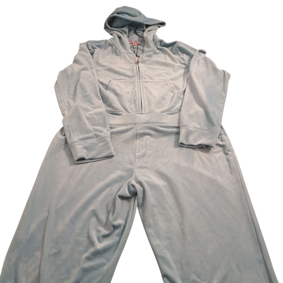 NWT Juicy Couture Frosted Blue Hoodie and Jogger Velour Tracksuit Size XL Y2K - Picture 9 of 11